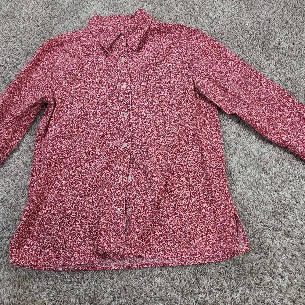 Denim & Co. Red Floral 100% Cotton Button Down Shirt Small Cottagecore